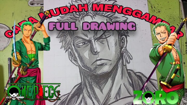 full drawing Zorro, dengan mudah menggambar anime one piece