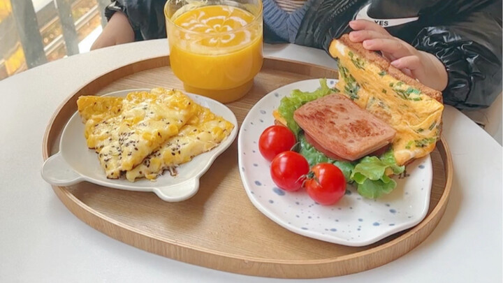 Kids' Breakfast: Egg-in-Toast, Corn Pancake, Pumpkin Rice Porridge