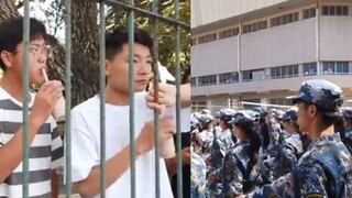 新生烈日下笔直站着军姿，学长们喝着奶茶淡定围观，搞笑一幕曝光