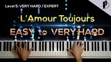 L'Amour Toujours - Piano Tutorial | EASY to VERY HARD