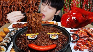 ASMR MUKBANG 직접 만든 양념 치킨먹방! 짜파게티 소세지 김치 레시피 & 먹방 BLACK BEAN NOODLES AND FRIED CHICKEN EATING SOUND!