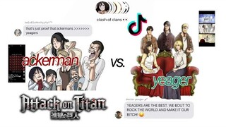 attack on clans; ackermans vs. yeagers ft. their tiktoks pt. 1 | 100 subs special [aot]