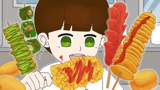 【FaFaNook动画美食】路边摊的老式炸串，香辣味俱全，是童年的味道！！