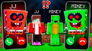 JJ Creepy SpongeBob vs Mikey SpongeBob CALLING at 3:00AM to MIKEY and JJ ! - in Minecraft Maizen