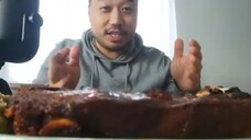 ASMR eating Barbeque Ribs, Potatoes & Guacamole