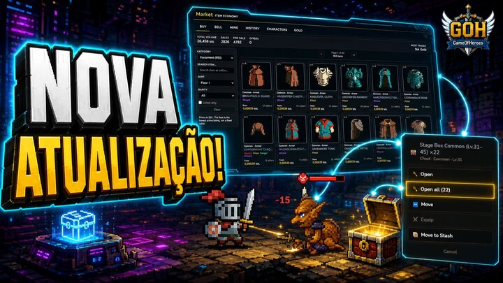 NOVA ATUALIZAÇÃO: BARRA DE VIDA, MERCADO E BAÚS NO GAME OF HEROES