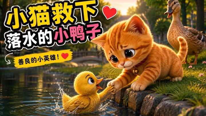 最后，小鸭子找到了妈妈。小猫看到它们安全团聚，也露出了开心的笑容。” ❤️🐱🦆
