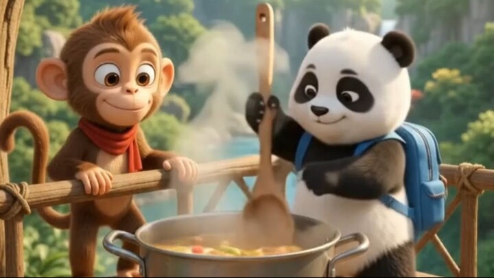 🐒🐼爆笑治愈：当笨手笨脚的猴子和熊猫挑战丛林大厨！