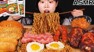 ASMR มุกบัง Mi Goreng โฮมเมด & ไก่ปรุงรสไก่ชีสสติ๊ก Mukbang & สูตรไก่ทอดและการกินฮอทดอก