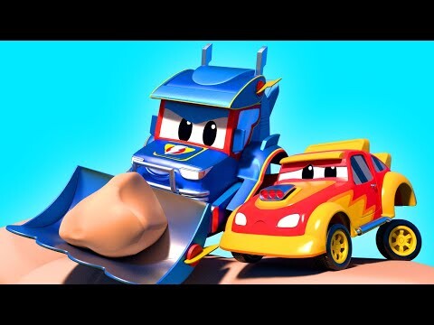 Video truk untuk anak-anak - Ekskavator menyebabkan jatuh - Truk Super di Kota Mobil!