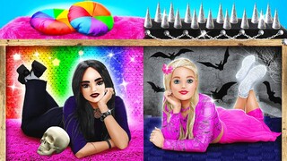 🖤 MEMBUAT RUMAH BONEKA GOTIK & PELANGI 🌈 Makeover Kamar Boneka Ekstrem & Kerajinan Lucu oleh 123 GO!