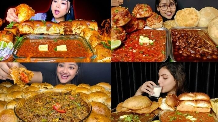 ASMR EATING PAO BHAJI, KEEMA PAV & CHHOLE BHATURE | INDIAN STREET FOOD FEAST