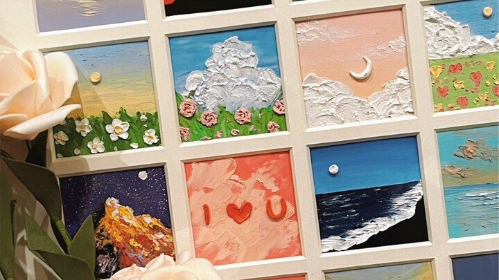 What does it look like to frame 16 small paintings in one frame?