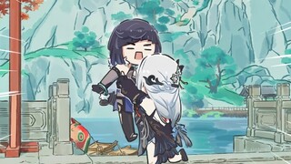 申鹤：夜兰脑婆，举高高！！！夜兰:放我下来啊。画师《心脏弱真君》