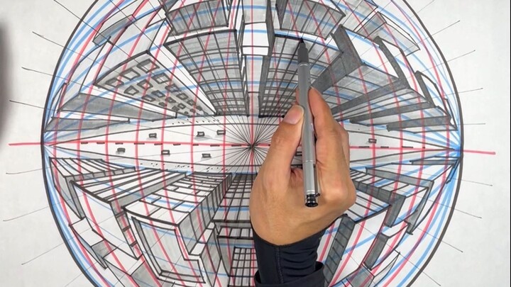 Cảm giác cầm bút tuyệt đối, vẽ phối cảnh mắt cá bằng tay không!