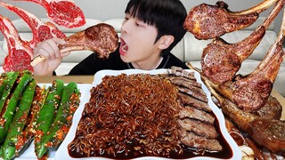 ASMR MUKBANG | 직접 만든 오이고추 김치 레시피 & 짜파게티, 스테이크, 양고기 먹방 | RECIPE KOREAN FOOD