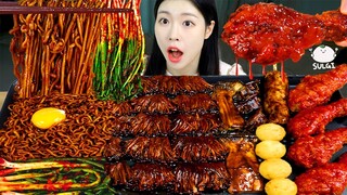 ASMR MUKBANG| 직접 만든 불닭 짜장 버섯 양념치킨 파김치 먹방 & 레시피 FRIED CHICKEN AND FIRE NOODLES EATING