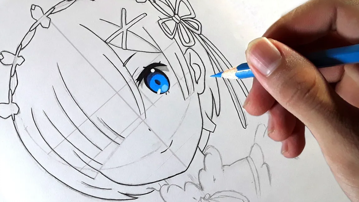 วิธีการวาดการ์ตูนสาว - rem Re zero ภาพวาดสาวอนิเมะ