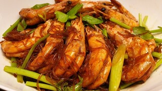 กุ้งอบวุ้นเส้น ทำในกระทะ | How to make casseroled shrimps with glass noodles