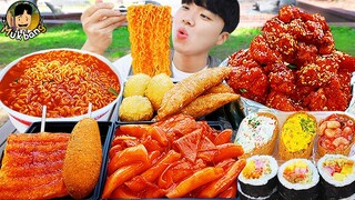 ASMR MUKBANG 직접 만든 대왕 가래떡 떡볶이 신라면 김밥 양념 치킨먹방! & 레시피 FIRE NOODLES AND Tteokbokki EATING SOUND!