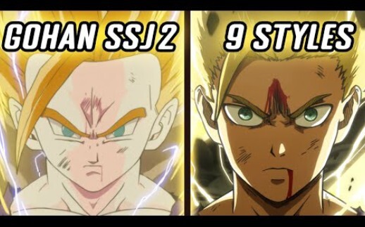 What would it look like to draw Super 2 Gohan using nine painting styles?