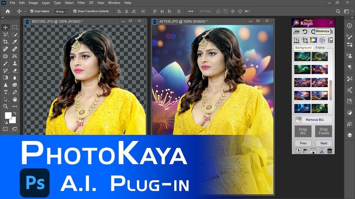 One click background remove and Frame art in Photoshop with PhotoKaya 16