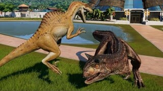 Spinoraptor & Carnotaurus Breakout & Fight! Jurassic World Evolution (1080p 60FPS)