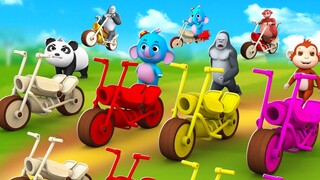 Funny Animals Choose the Right Bike | Elephant Monkey Wooden Bike Race | 3D Animals Comedy Videos