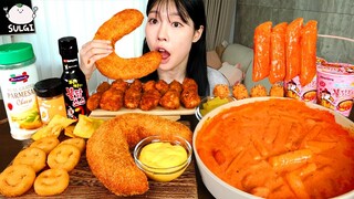 ASMR MUKBANG| 직접 만든 불닭 로제 떡볶이 킬바사 소세지 핫도그 양념치킨 먹방 & 레시피 FIRE NOODLES AND Tteokbokki EATING