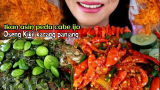 ASMR IKAN ASIN PEDA SAMBEL IJO + OSENG KIKIL KACANG PANJANG | ASMR MUKBANG INDONESIA