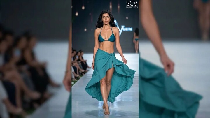 WOW! Jaskiran Kaur Stunning Deep Teal Swimwear Runway Walk | Fashion Week 2026