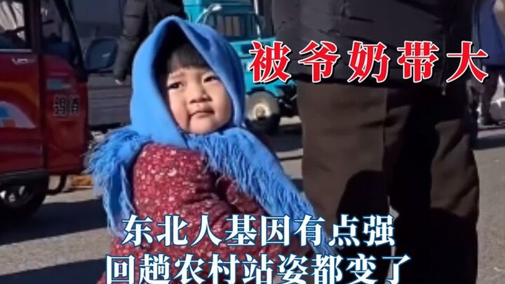 被爷奶带大的就是不一样，东北人基因有点强，回趟农村站姿都变了