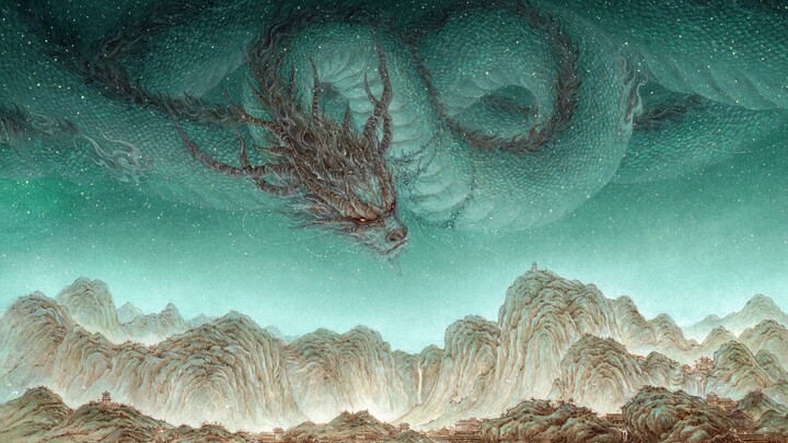 [Hand-painted] Four Gods: Azure Dragon - Songs spread across thousands of mountains, green and everl