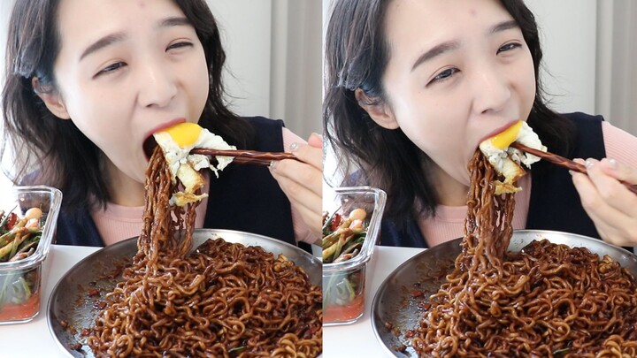 【Nado Official Chinese Subtitles】Fried Egg and Nongshim Jjajang Ramen – Eating Nongshim Jjajang Rame