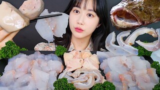 [ONHWA] Suara mengunyah sashimi ikan biksu! Hati mentah dan perut ikan rebus🤍