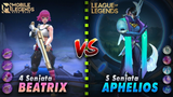 Perbedaan Beatrix (Mobile Legends)  vs Aphelios (League of Legends)