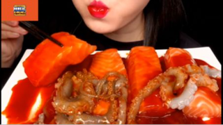 Mukbang mực và cá hồi #anngon