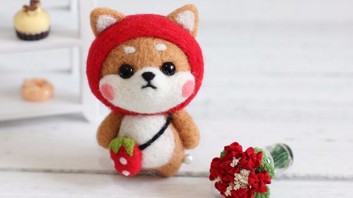 [Thủ công] Làm chú chó Shiba Dâu Tây siêu đáng yêu bằng len lông cừu