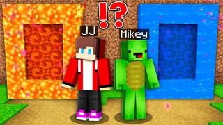 JJ LAVA PORTAL vs Mikey WATER PORTAL in Minecraft Portals Challenge - Maizen