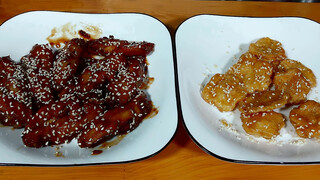 [Food][ASMR]Enjoying crispy frying eggs&chicken wings with sweet sauce