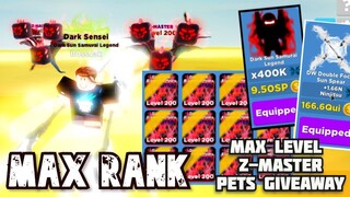 I GOT THE MAX RANK AND 200 LEVEL Z-MASTER PETs -💥COUNTDOWN ⚡Ninja Legends NEW UPDATE!