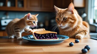 Mama Cat and Kitty Eat Yummy Pie~