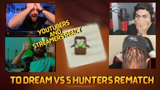 YOUTUBERS and STREAMERS Reacts To Dream vs 5 Hunters Rematch (Dream Lands on Top of a Ghast)