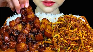 SPICY FOOD||Braised Pork Belly, Spicy Mango Salad & White Rice * MUKBANG SOUNDS *