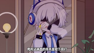 【男孩粘满血的手反复安装耳钉】