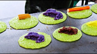 Roll PANCAKE (Pandan flavor) With Custard Thailand Street Food ロールパンケーキ