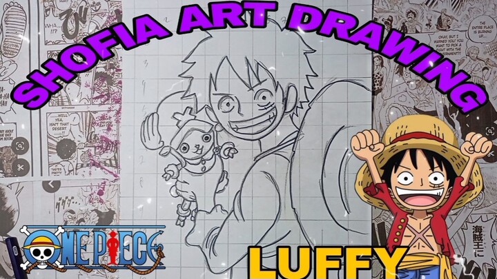 drawing luffy dan boneka Chopper, one piece