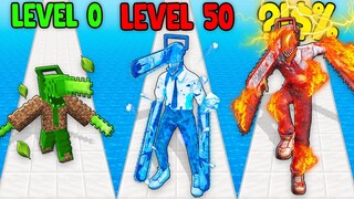 Monster School: Grass Chainsaw Man vs Ice vs Fire Superhero Runner Game Play - Minecraft Animation