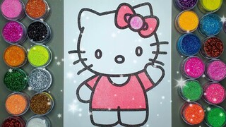 Mèo Hello Kitty ✍ Vẽ Và Tô màu Tranh Cát Nhân Vật Hoạt Hình 🎨 Học Màu Sắc | Heo Xinh