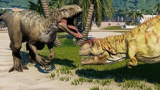 2 Giganotosaurus & 2 Indominus Rex Breakout & Fight! Jurassic World Evolution (4K 60FPS)
